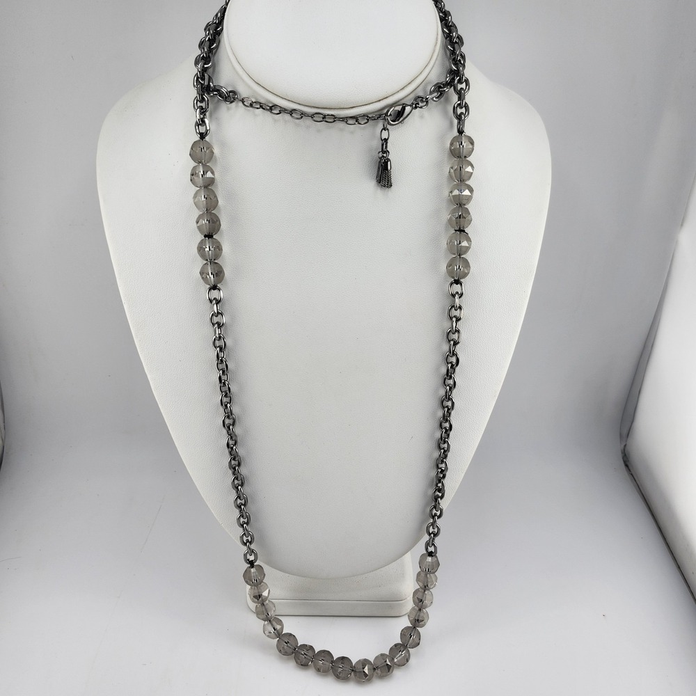 Vera‎ Wang Gun Metal Smokey Bead Long Station Necklace